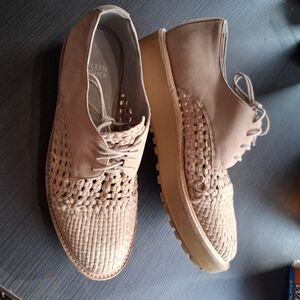 Eileen Fisher Oath platform woven oxford shoes Leather Tan Sz 8 Bohemian Spring